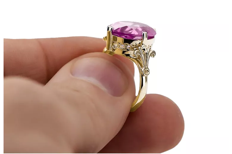 Ring Vintage style Amethyst 14K Yellow gold vrc369y